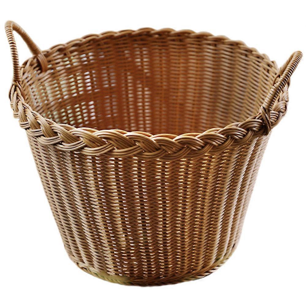 Coffee Simulation Rattan Woven Basket with Handle for Home Use Portable and Lightweight Plastic