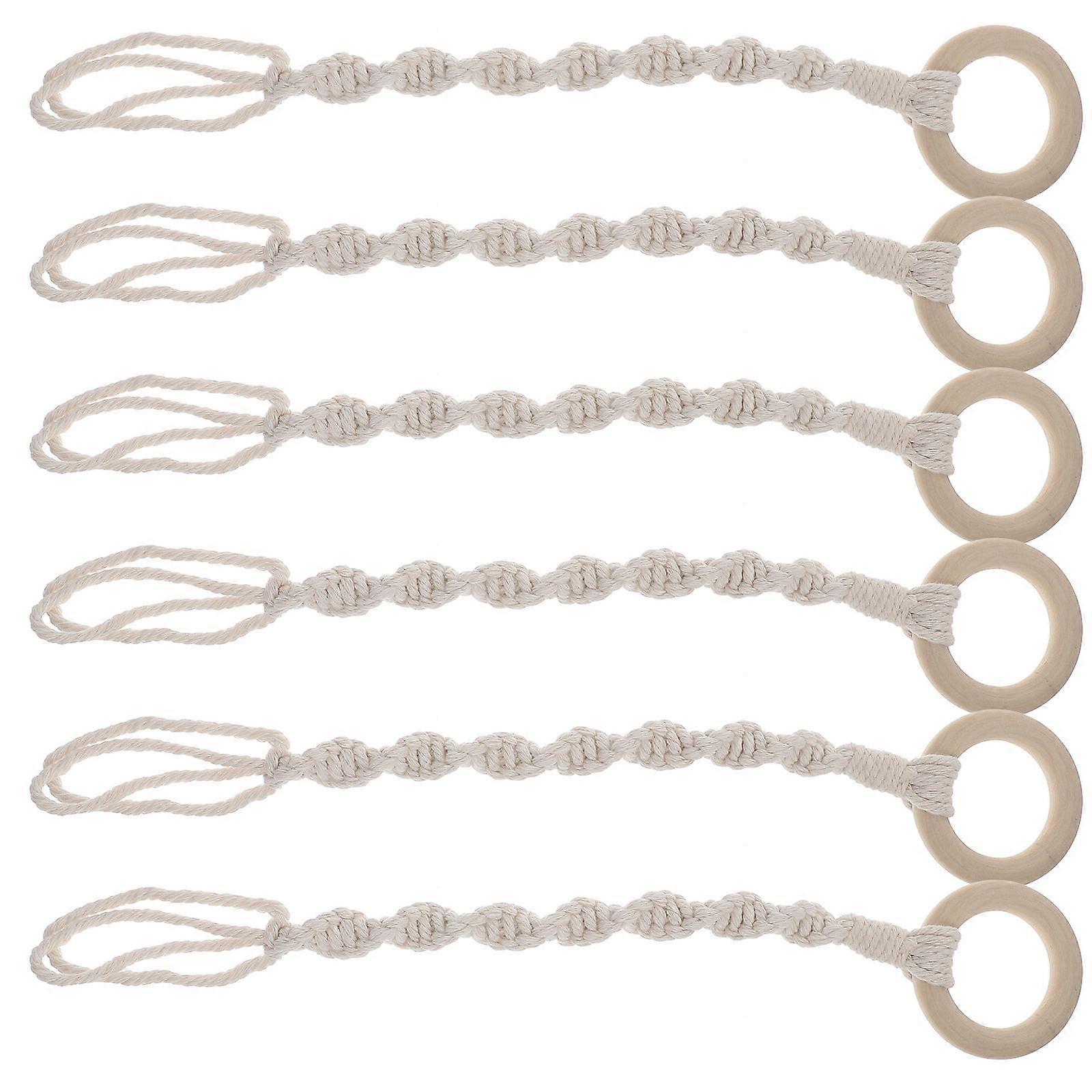 Stylish Macrame Plant Hanger for Hanging with Strong Cotton Rope and Wood Beige Most Flower Pots 6 Pieces