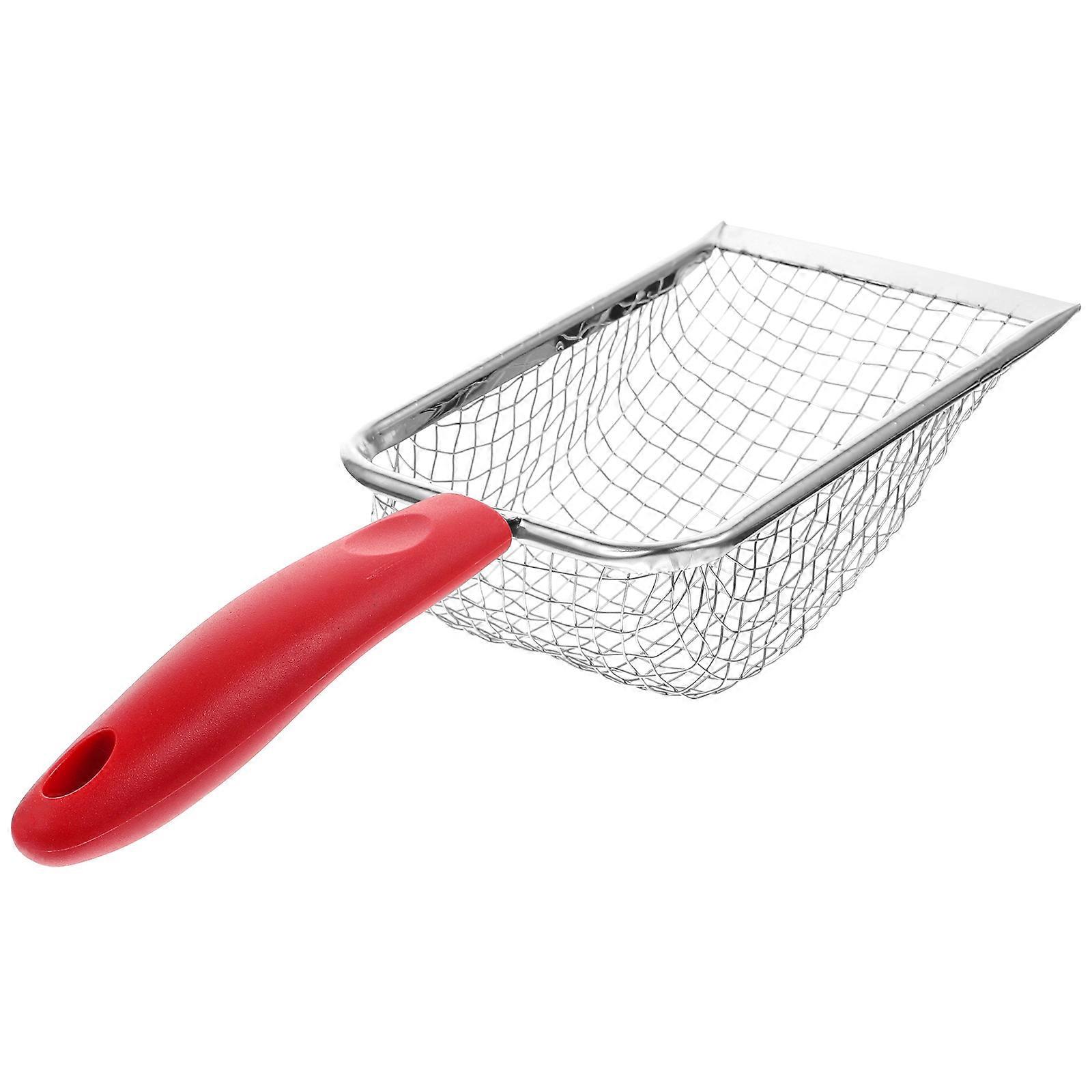 Red Stainless Steel Pet Litter Scoop with Fine Mesh for Reptile Terrarium Cleaning at Home