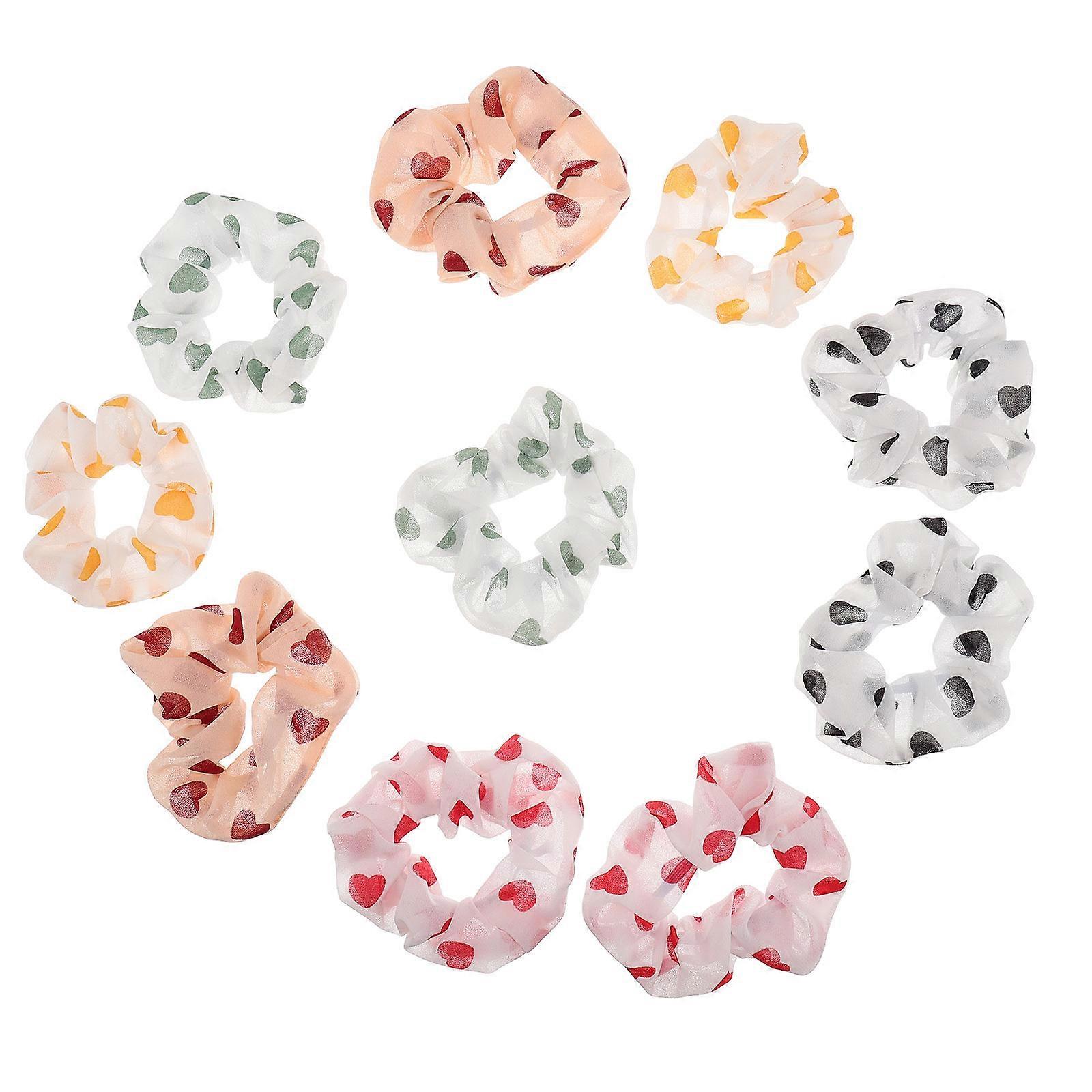 Chiffon Hair Scrunchies Set of 10 Stylish Elastic Hair Bands for Casual & Party Wear, Eye Catching Design, Assorted Colors