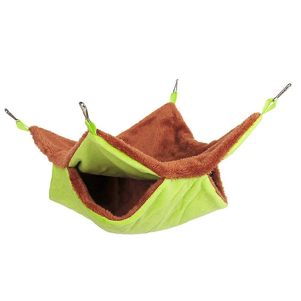 Double Layer Plush Sugar Glider Nest Hammock Thickened Comfortable Durable Hanging Bed for Squirrels and Small Pets Green
