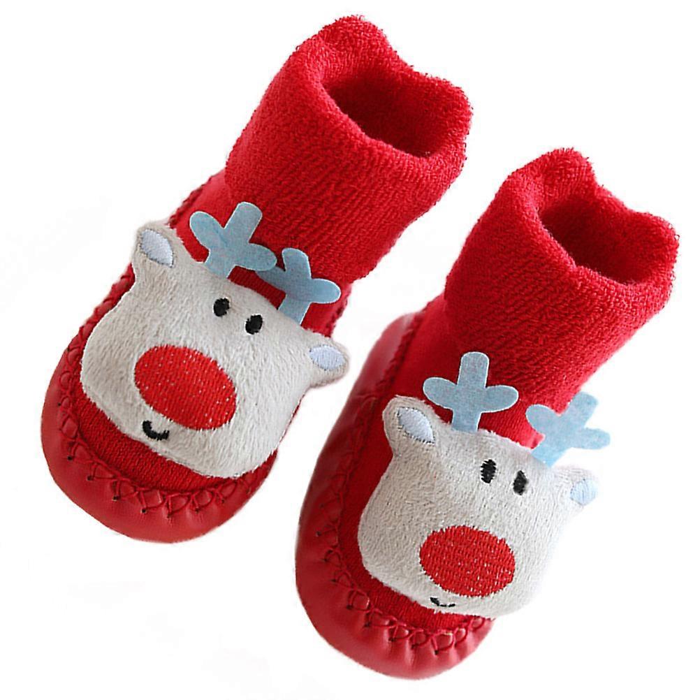 Silent Floor Socks For Kids In Christmas Style Comfortable Red 1 Pair