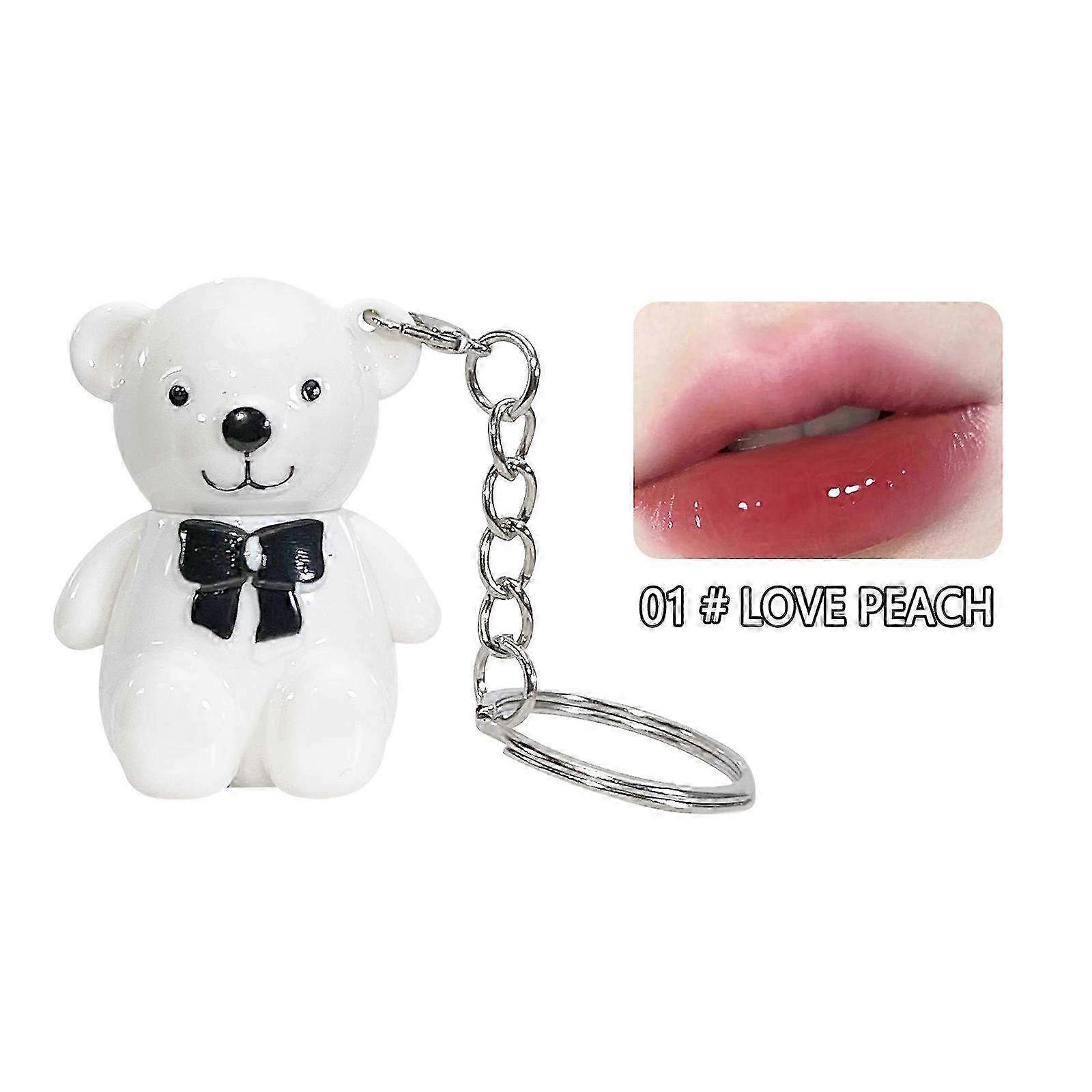 Mirror Face Lip Glaze Keychain - White Bear Design with Plain Face & Exposed Lip Color (1.7ml) - Perfect for On-the-Go Touch-Ups