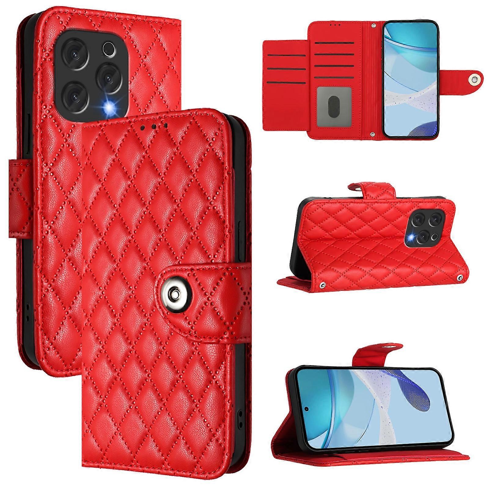 Rhombic Texture Flip Leather Phone Case with Lanyard