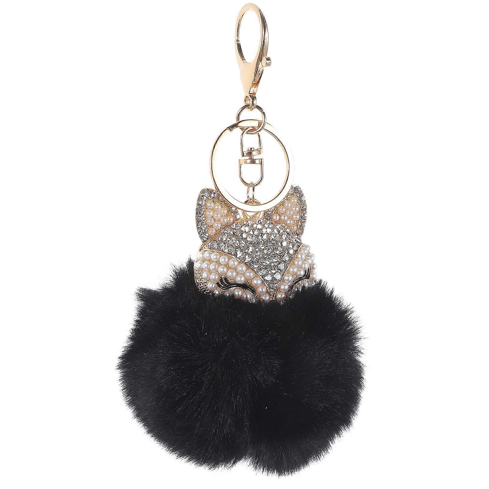 Fluffy Ball Keychain with Rhinestones Inlay for Bag Cellphone Decor