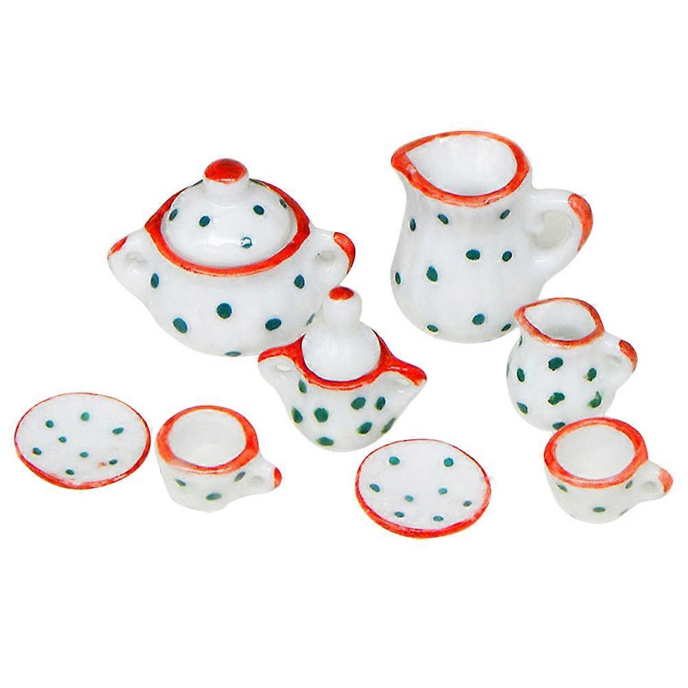 Red Miniature Tea Set Ceramic Toy for Playing 1 Set Small Size
