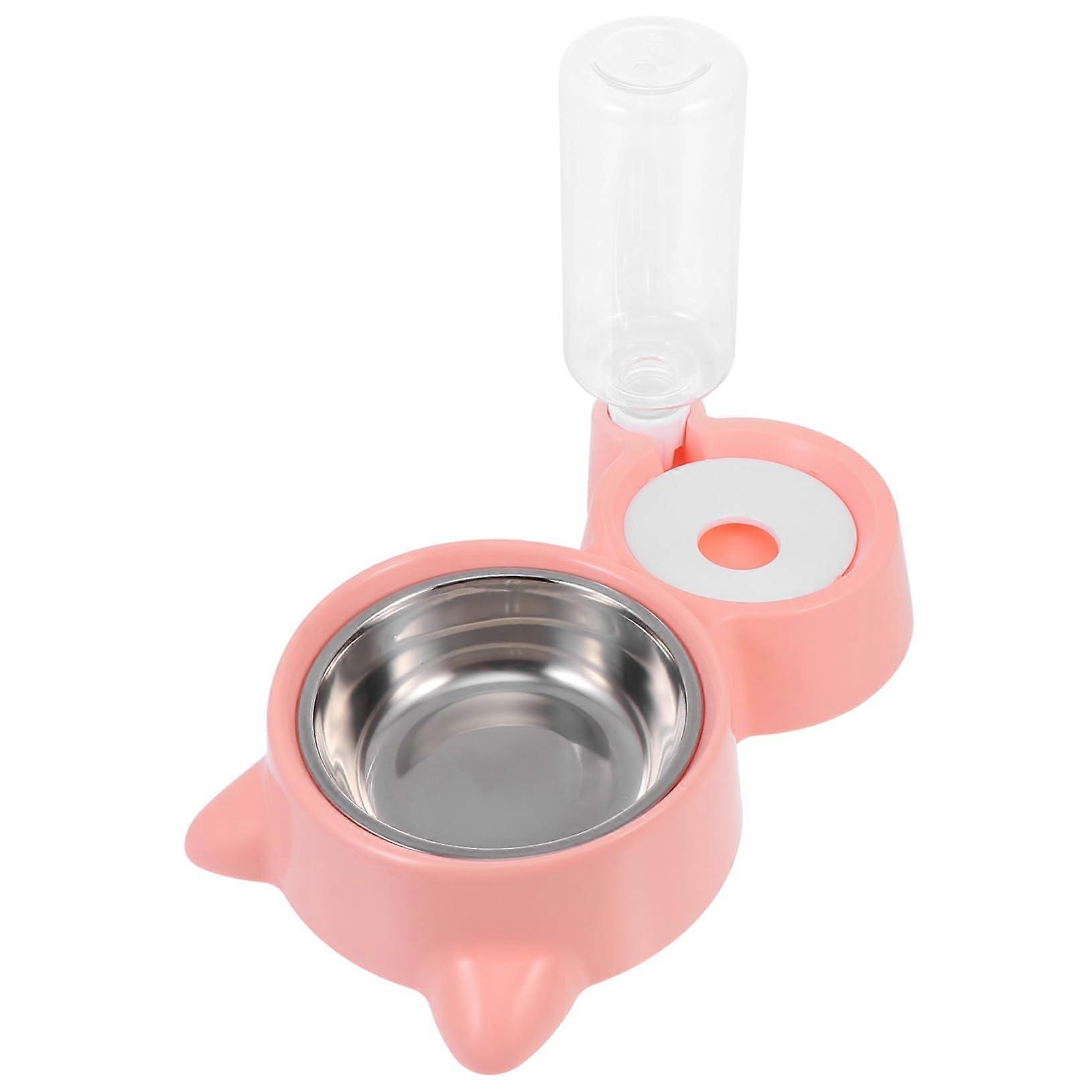 Earshaped cat food bowl for pets, automatic water dispenser 500ml large capacity stainless steel for small and large cats, pink