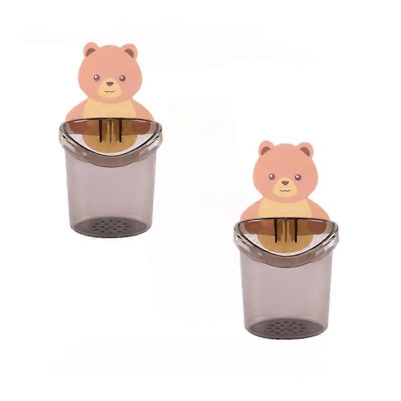 2 Bear Wall-mounted Punch-free Toothbrush Holder Cup Storage Rack