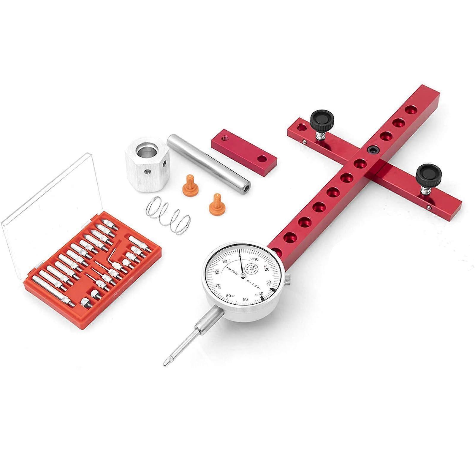 Machine tool alignment systems with 22 interchangeable tips, anodized aluminum, bar dials, indicators, steel pin run.