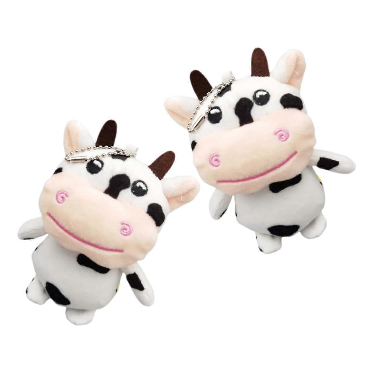 2 Pack Plush Cow Keychain Pendant for Backpack, Cute Mini Stuffed Cow Doll Key Ring for Bags
