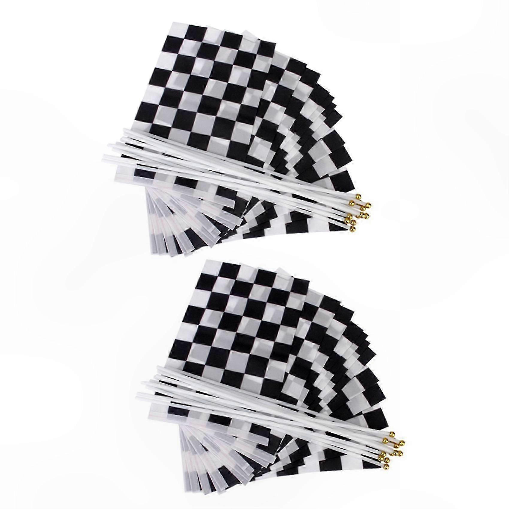 24 Pack Racing Checkered Flags with Pole, Black and White Waving Banners for Events and Decorations