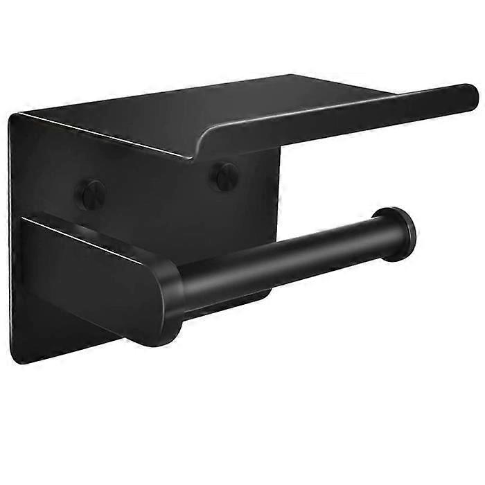 Toilet Paper Holder, Stainless Steel Roll Holder with Shelf, Black Bathroom Kitchen Paper Holder
