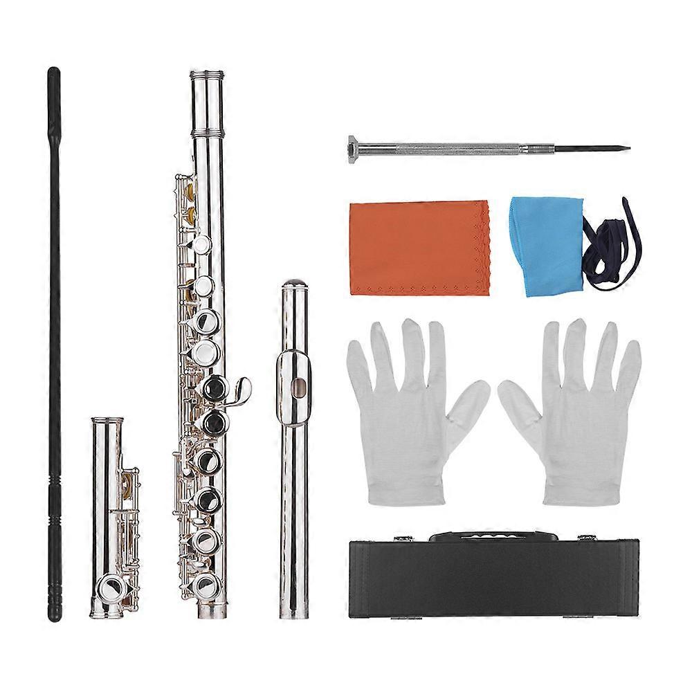 Woodwind Instrument 16 Holes Closed Hole Flute C Key Concert Flutes Cupronickel Silver Plated with Cleaning Cloth Rod Gloves Screwdriver