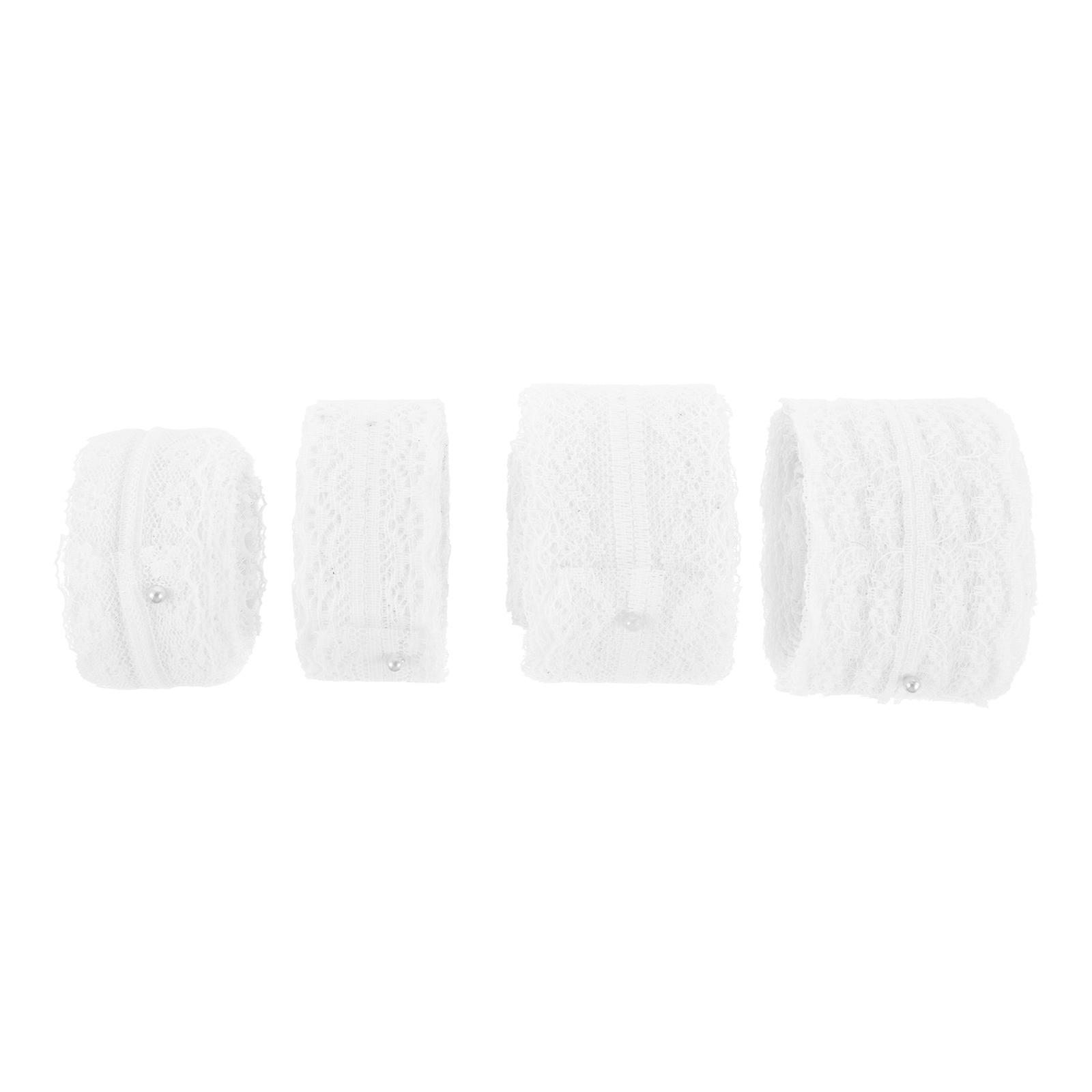 Lace Fabric Cotton Belt for Gift Baskets Diy Projects Decorative Wrapping Tape White 4Pcs