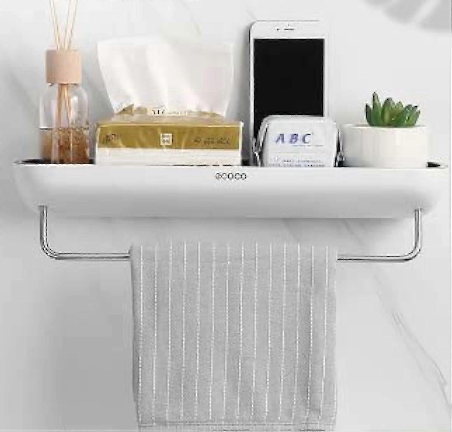 Shower Caddy, Wall Mounting, No Drilling, Strong Adhesive, Rust, White/Black