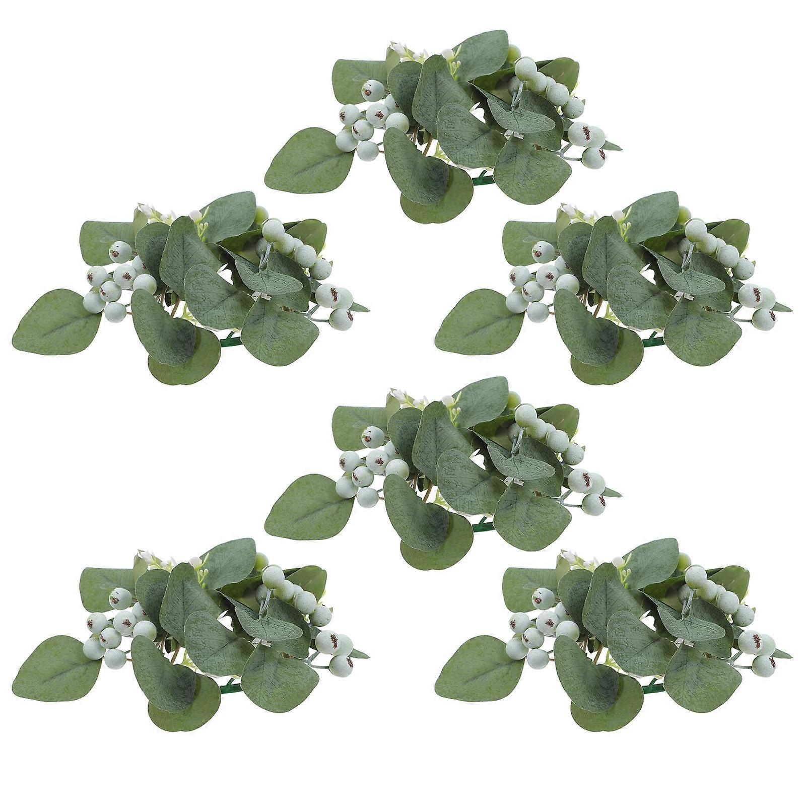 6pcs Artificial Eucalyptus Candle Wreath Rings, Rustic Advent Candle Holder for Farmhouse Wedding Party Summer Holiday Table Centerpieces with Spring