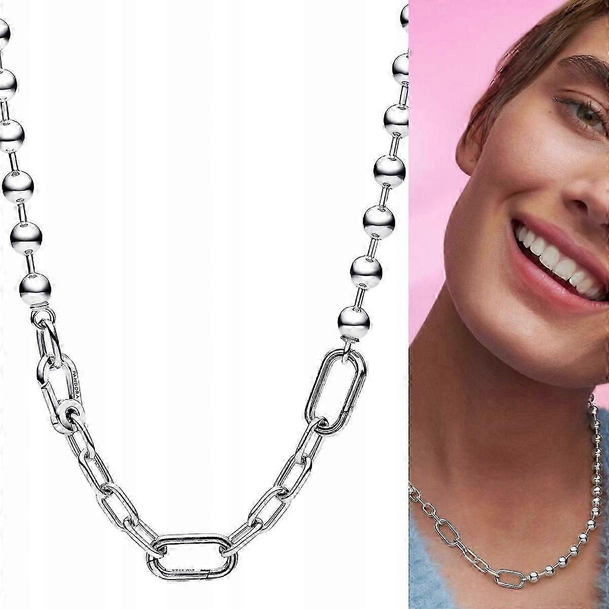 Colar de prata 925 com bolas de metal e links com logotipo original