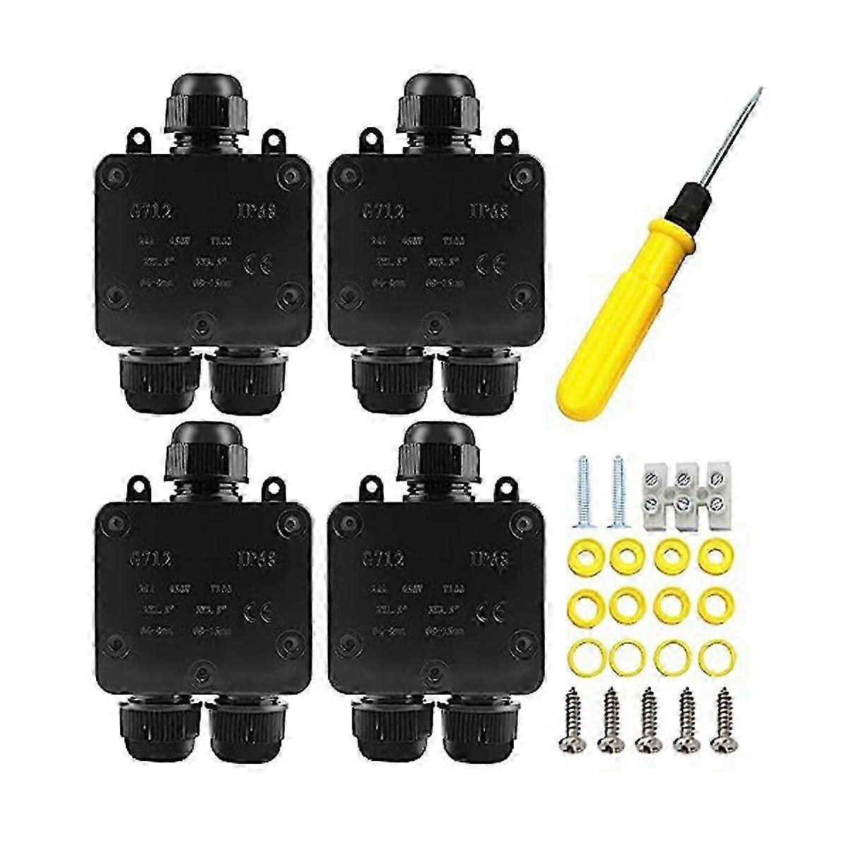 4Pcs Waterproof Junction Box 3 Way, IP68 External Waterproof Electrical Junction Box for Diameter 5mm -15mm Wire