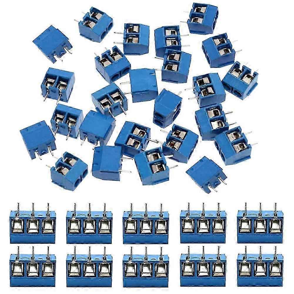 60Pcs 5mm Pitch 2 Pin & 3 Pin Screw Terminal Block(50x2 Pin,10x3 Pin)