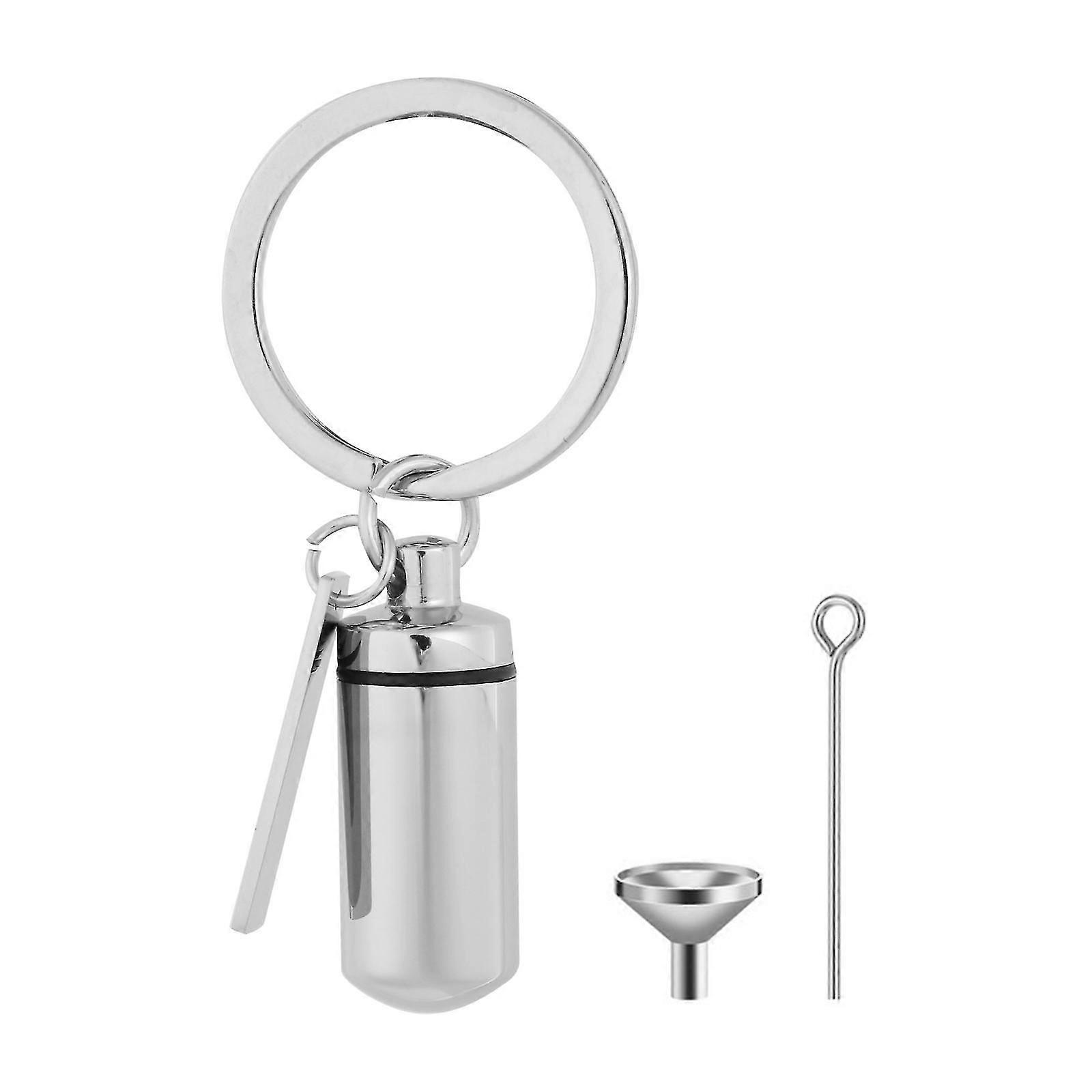 Cremation Cylinder Urn Keychain with Memorial Pendant