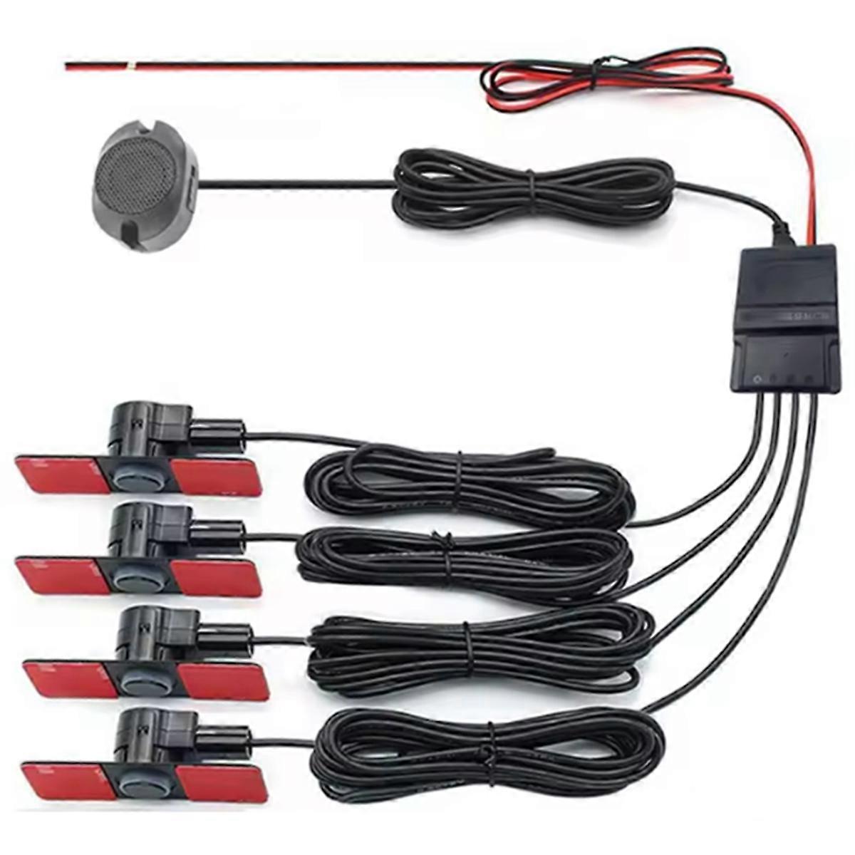 Car Parking Sensor Assistant 4 Black 13mm Flat Sensors Reverse Radar Sound Buzzer Alarm