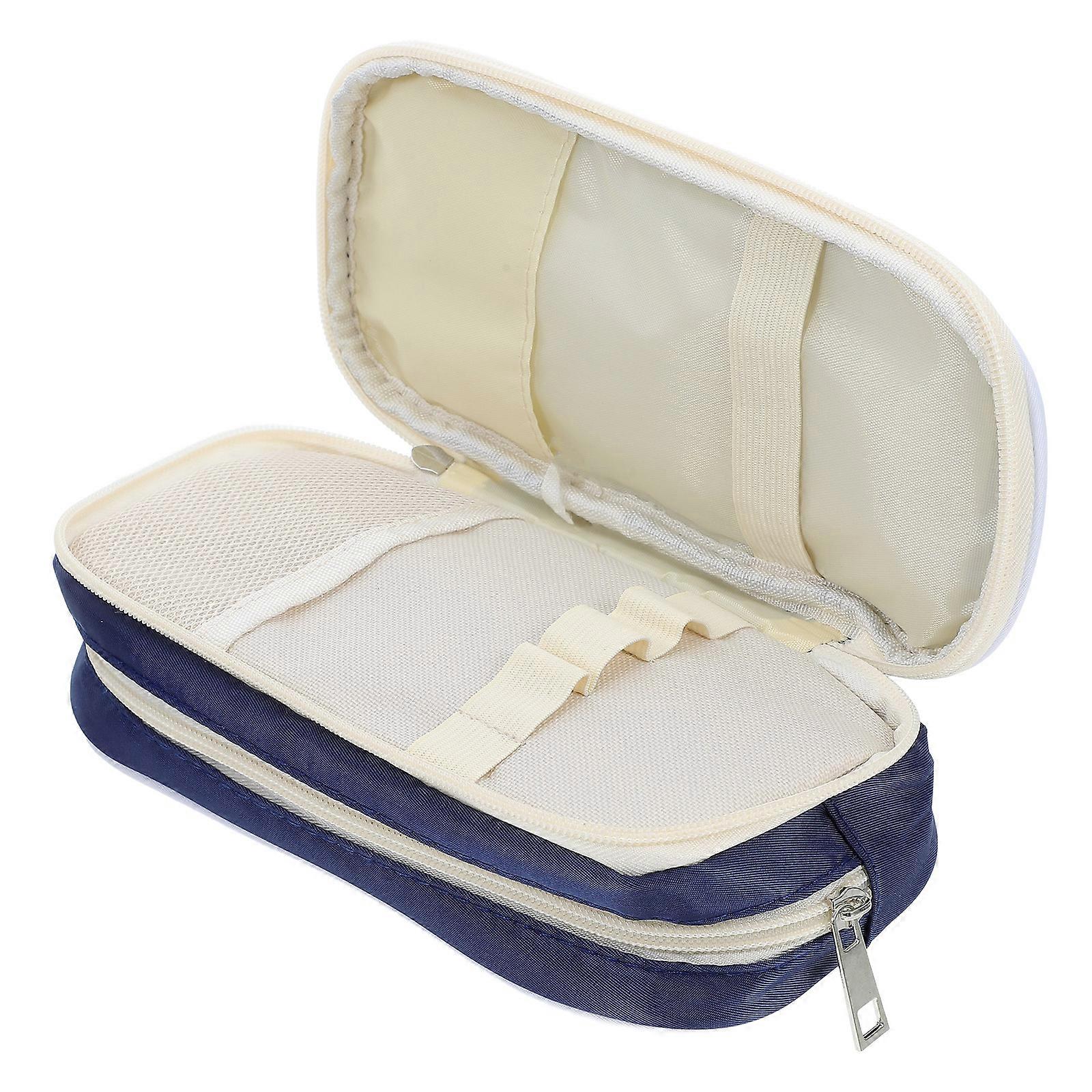 Pencil Case With Internal Dividers For Stationery Storage Dark Blue 22.00X11.00X6.50CM Large Capacity Secure Zipper 1Set