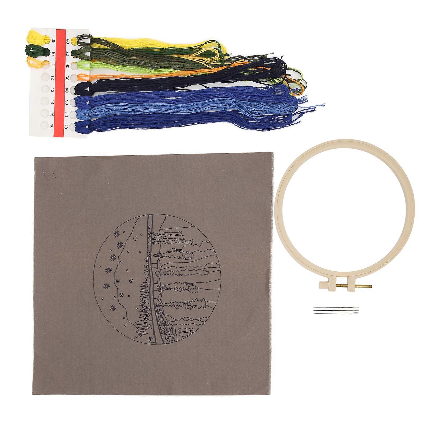 Embroidery Starters Kit DIY 3 Designs Frames 16.2-20.2cm, 19-11 Threads