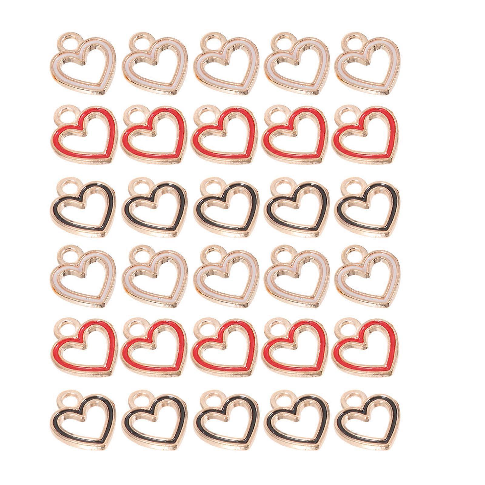 Silver Hanging Pendant Heart Shape Decoration 30Pcs DIY Jewelry Set