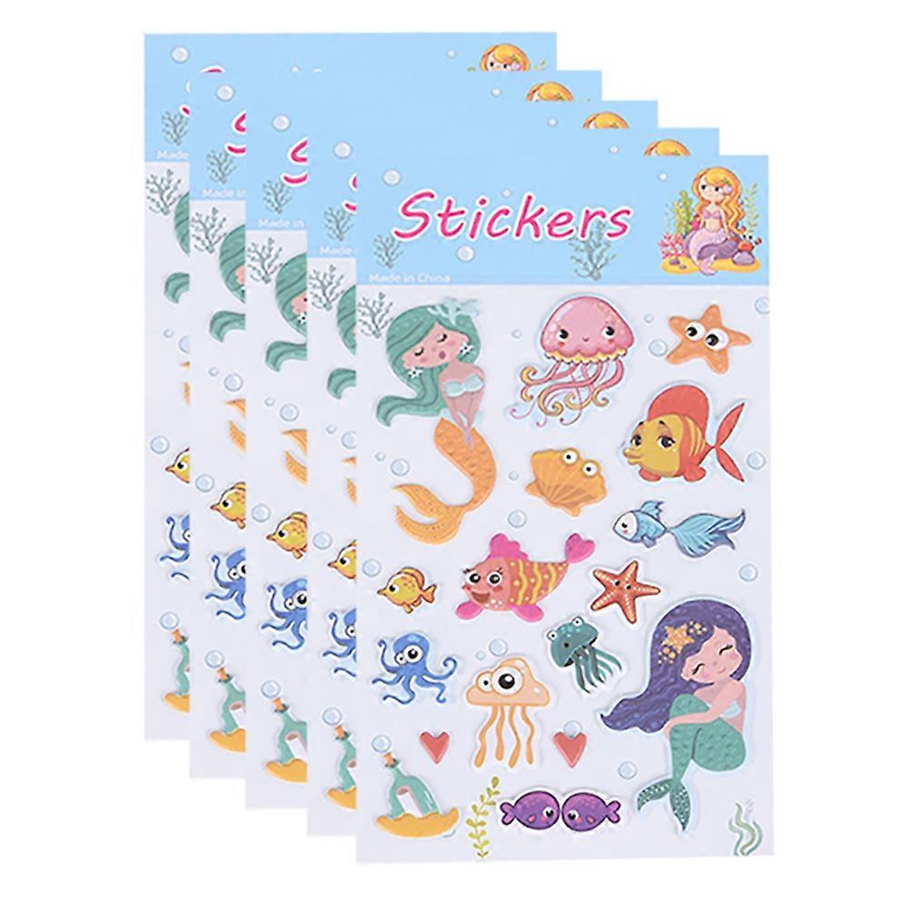 Mermaid Decals Paper Stickers for Scrapbook and Diary Assorted Color Removable Adhesive 5Pcs Set