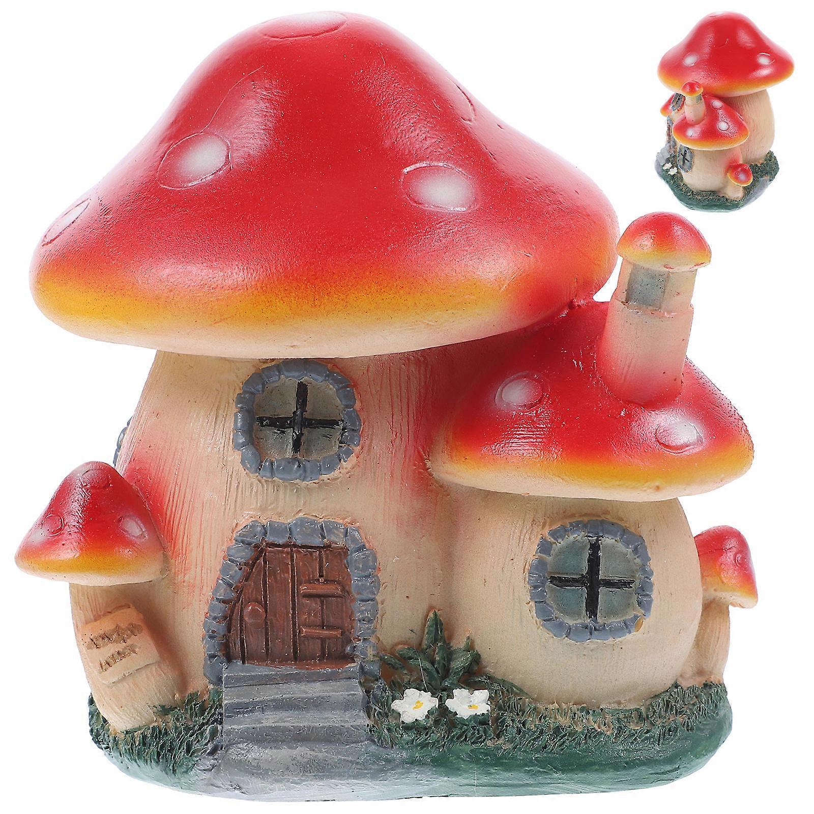 Mushroom House Figurine Mushroom Statue Decor Office Space 10X10X8CM Micro Landscape 1Pcs