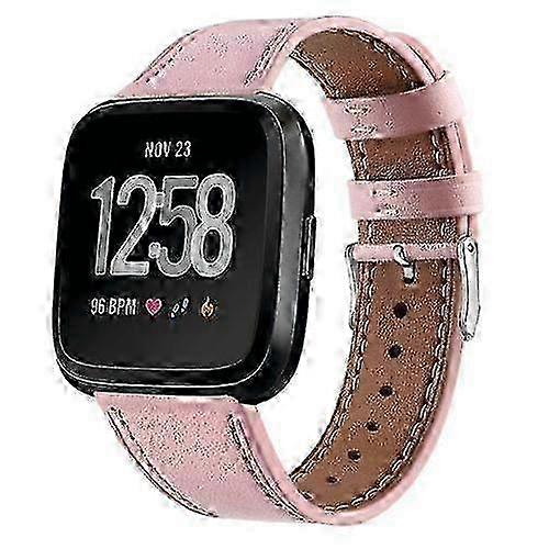 Leather Watch Band for Fitbit Versa 2 Versa and Versa Lite with Round Tail Buckle