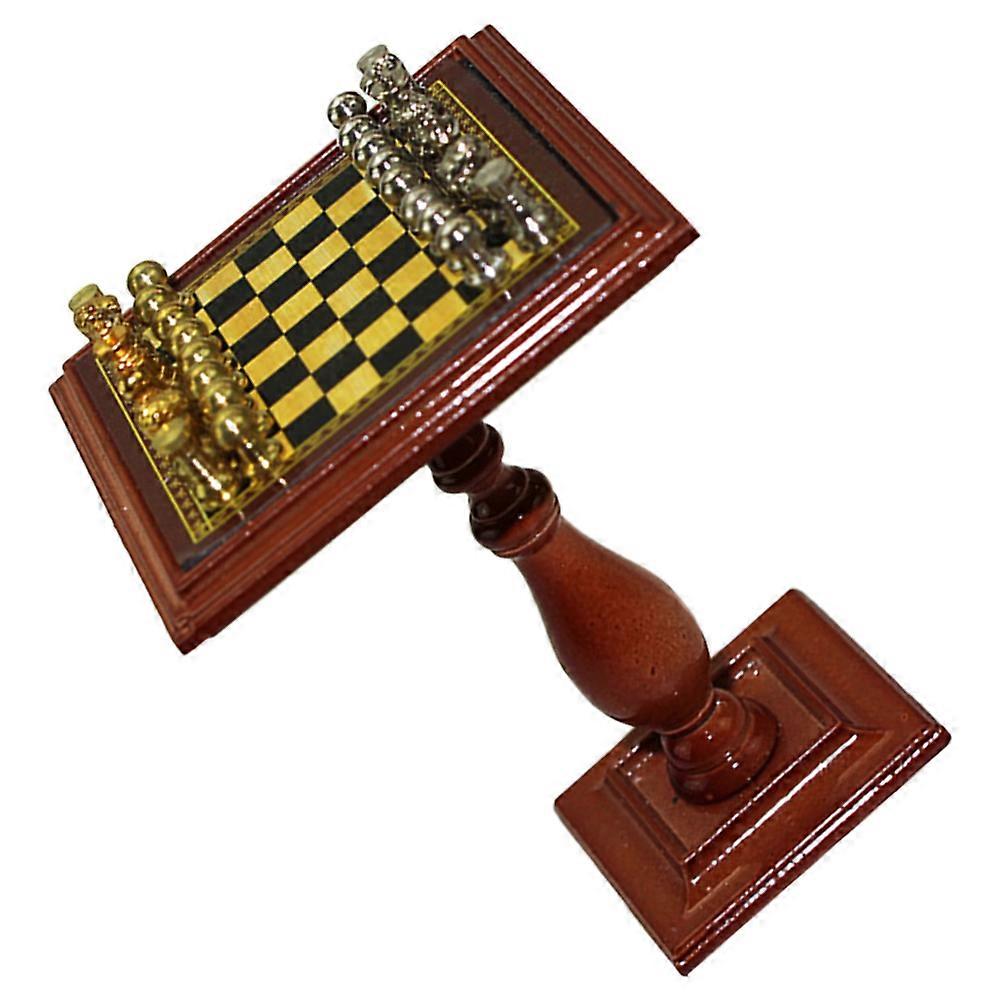 Mini Checkerboard Ornament Chess Board Model for Kids Playing 2Sets Brown