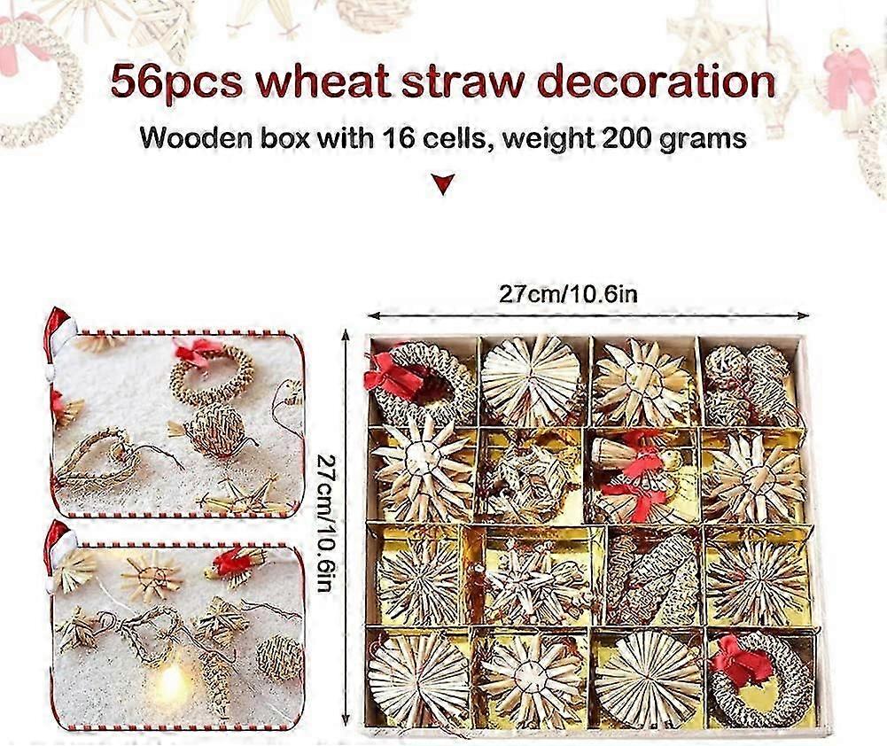 Christmas Tree Decorations,56pcs Straw Christmas Pendant,Christmas Straw Ornament,Straw Stars Christmas Decoration,Straw Star Christmas Decoration Ite