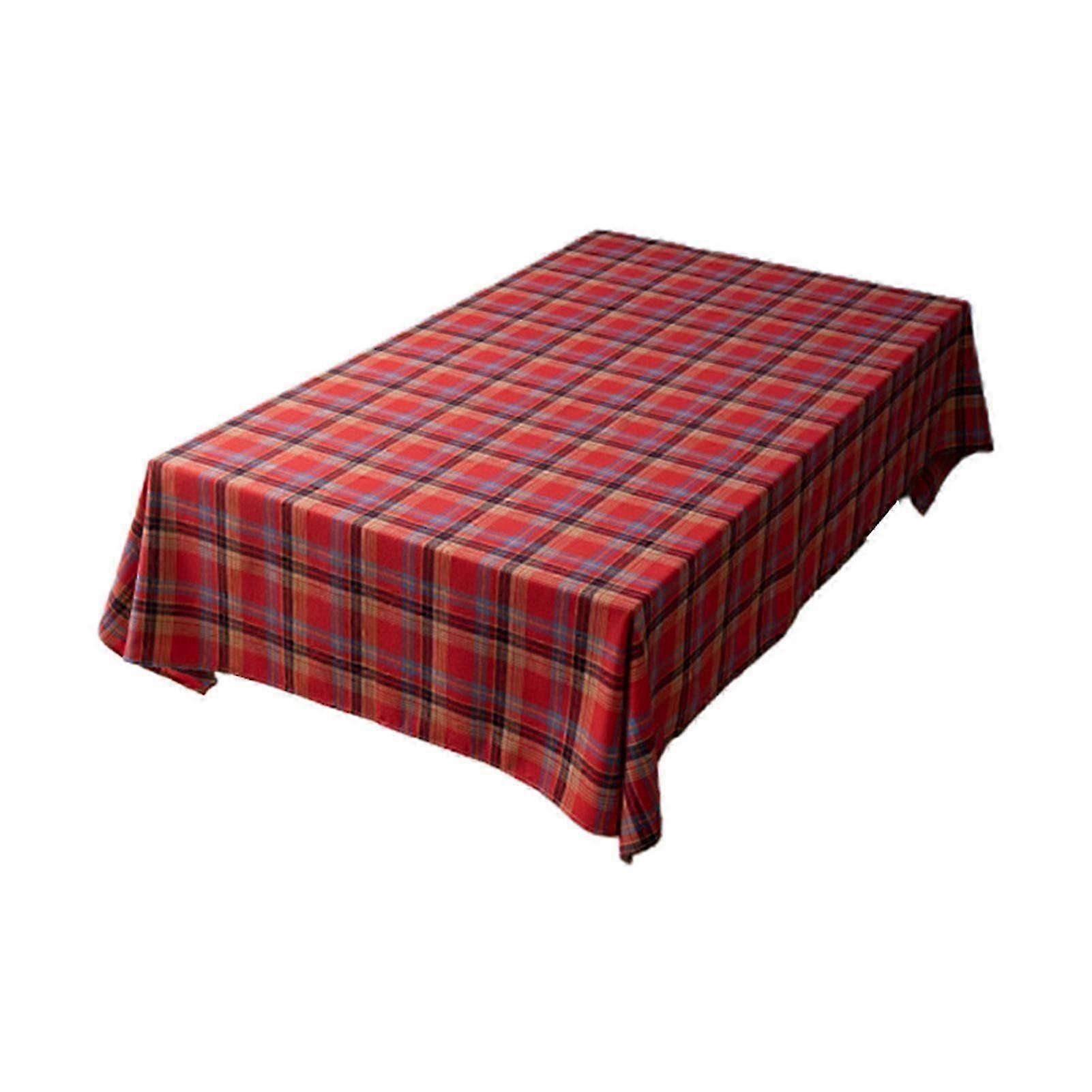 Christmas Cotton Tablecloth For Holiday Party Events Checkered Print Spillproof Stain Resistant