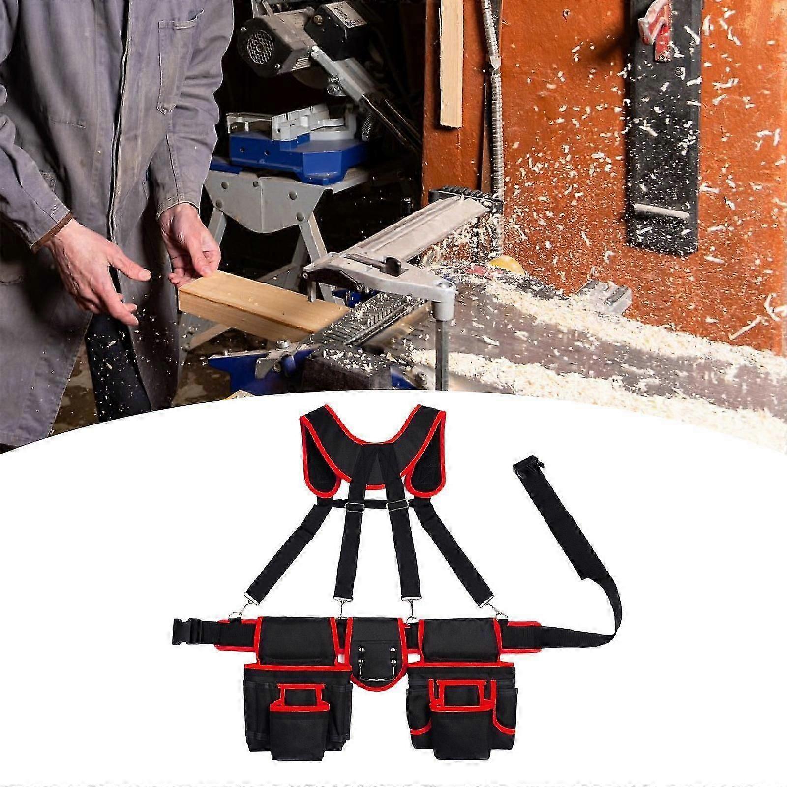 Tool Belt With Suspenders, Multi-Functional Adjustable Waist Tool Belt Heavy Duty Tool Organizer Suitable for Electrician, Framers, Carpenter, Constru