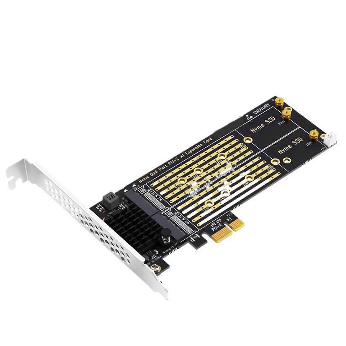 PCIE X1 to Dual M.2 NVME M-KEY SSD Adapter Converter for 2230/2242/2260/2280 SSD Riser Cards Expansi