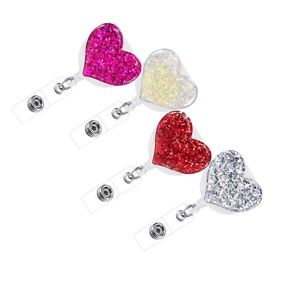 Nurse Badge Holder Stylish Heart Shape Id Badge Reels for 4Pcs Set