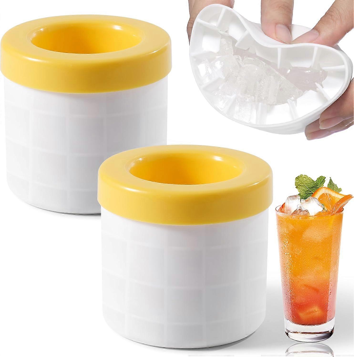 Large Ice Cube Tray with Removable Lid, Big Silicone Reusable Mold, Easy-Press Release Ice Cup 2-Pack, Yellow