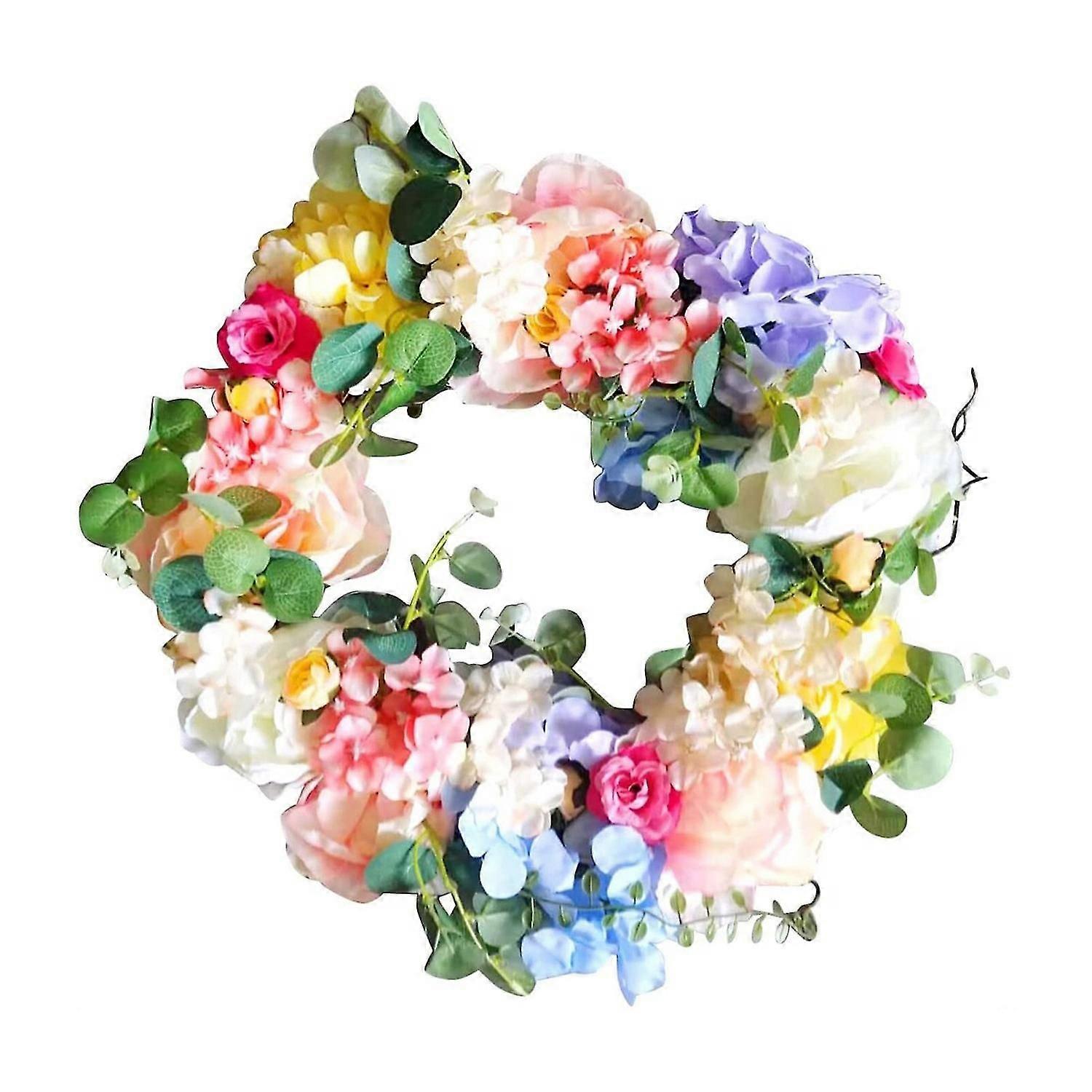 Multicolor Rainbow Hydrangea Wreath, 40cm Artificial Flower Door Hanging