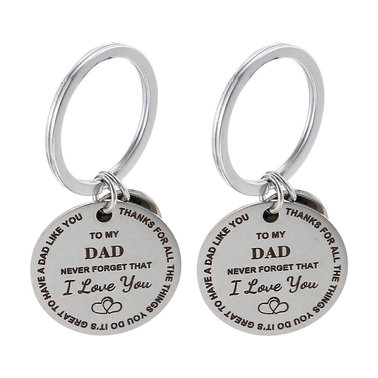 Stainless Steel Keychain For Dad Circular Shape Simple Design 2Pcs