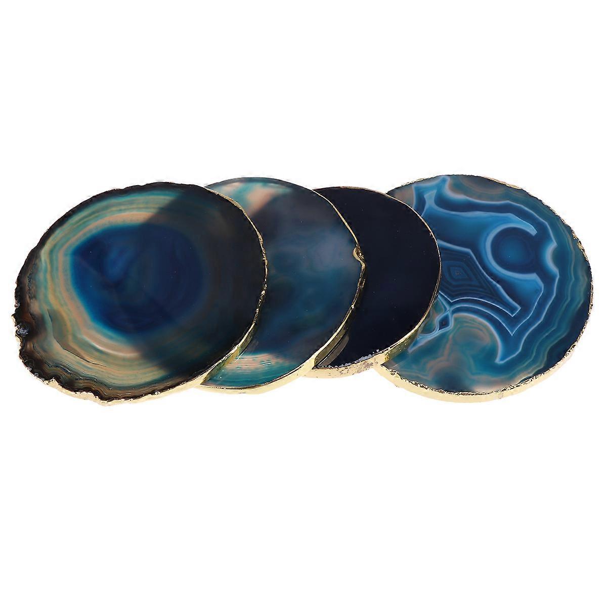 Blue Round Coasters Agate Stones for Heat Absorption 12Pcs Set