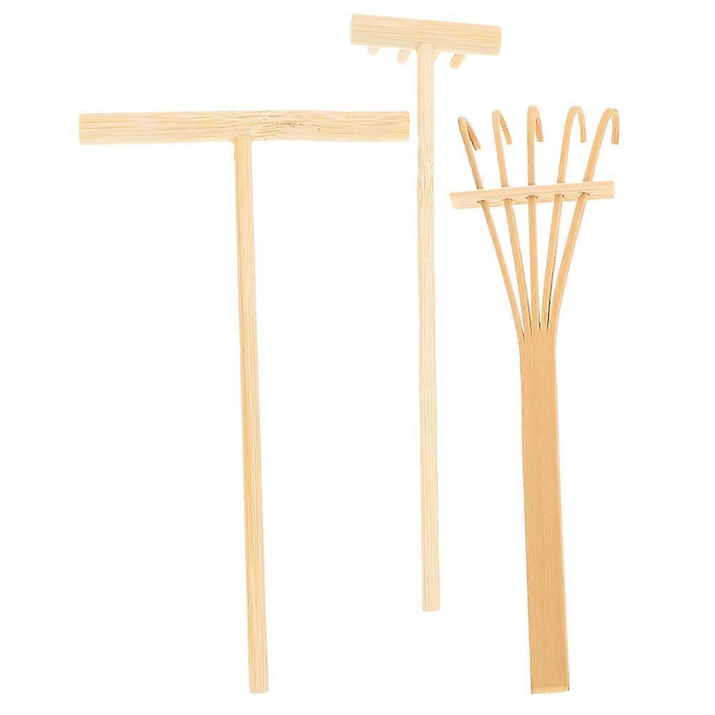 Mini Bamboo Garden Rakes for Decoration 3Sets Durable Sand Table Rake Tools