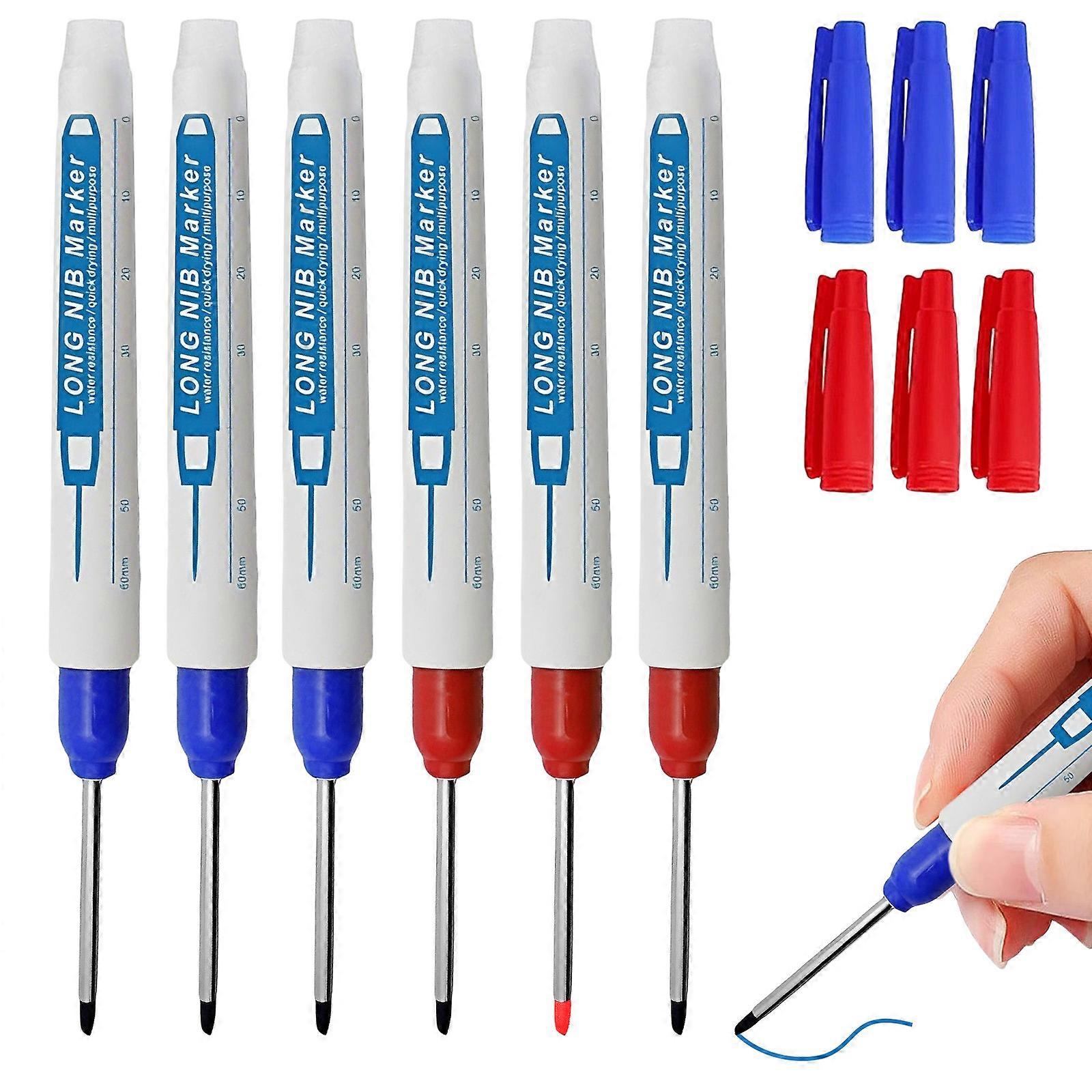 6x Deep Hole Marker Pens Long Nib Permanent Marking Tool For Carpentry Projects Borehole Marker