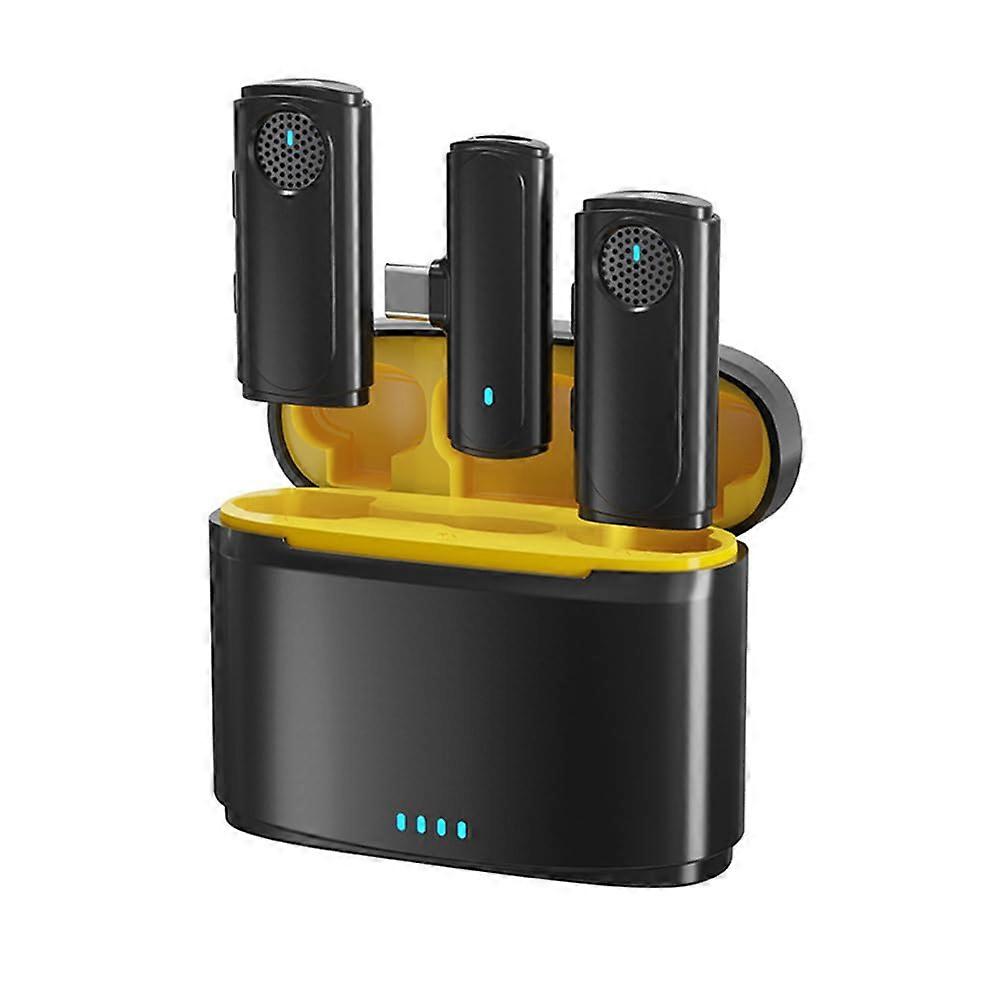 Wireless Lapel Microphone System With 1 Receiver, 2 Transmitters, 20 m Range, 1 Charging Box, TypeC, Vlog, For YouTube