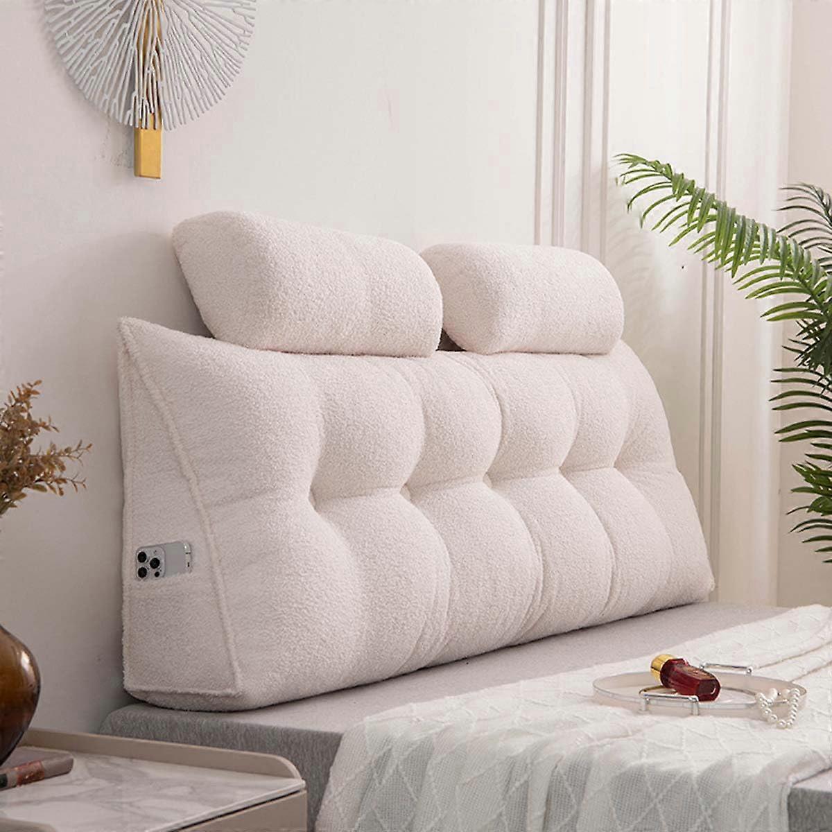 Large Wedge Pillows With Neck Roll Triangular Reading Pillow, Headboard, Lumbar Bolster, 80x50x20cm