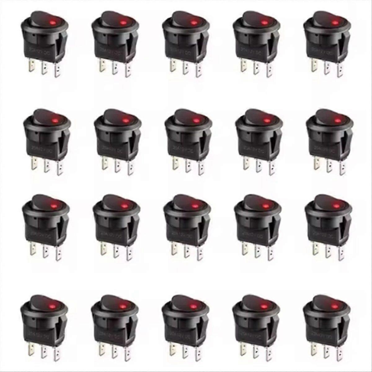 20pcs on-Off Control Push Button Switch 3 Pin 12V 20A Amps Car Truck Rocker Round Toggle LED Switch