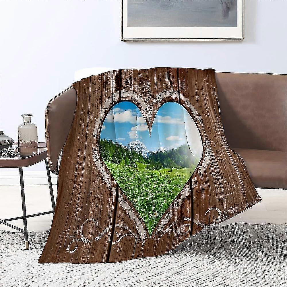 Couvertures en flanelle, toilettes extérieures, vue sur la fenêtre en forme de cœur depuis une grange rustique en bois avec image d'art à la craie, jetés pour canapé, couverture moelleuse, jeté de lit F