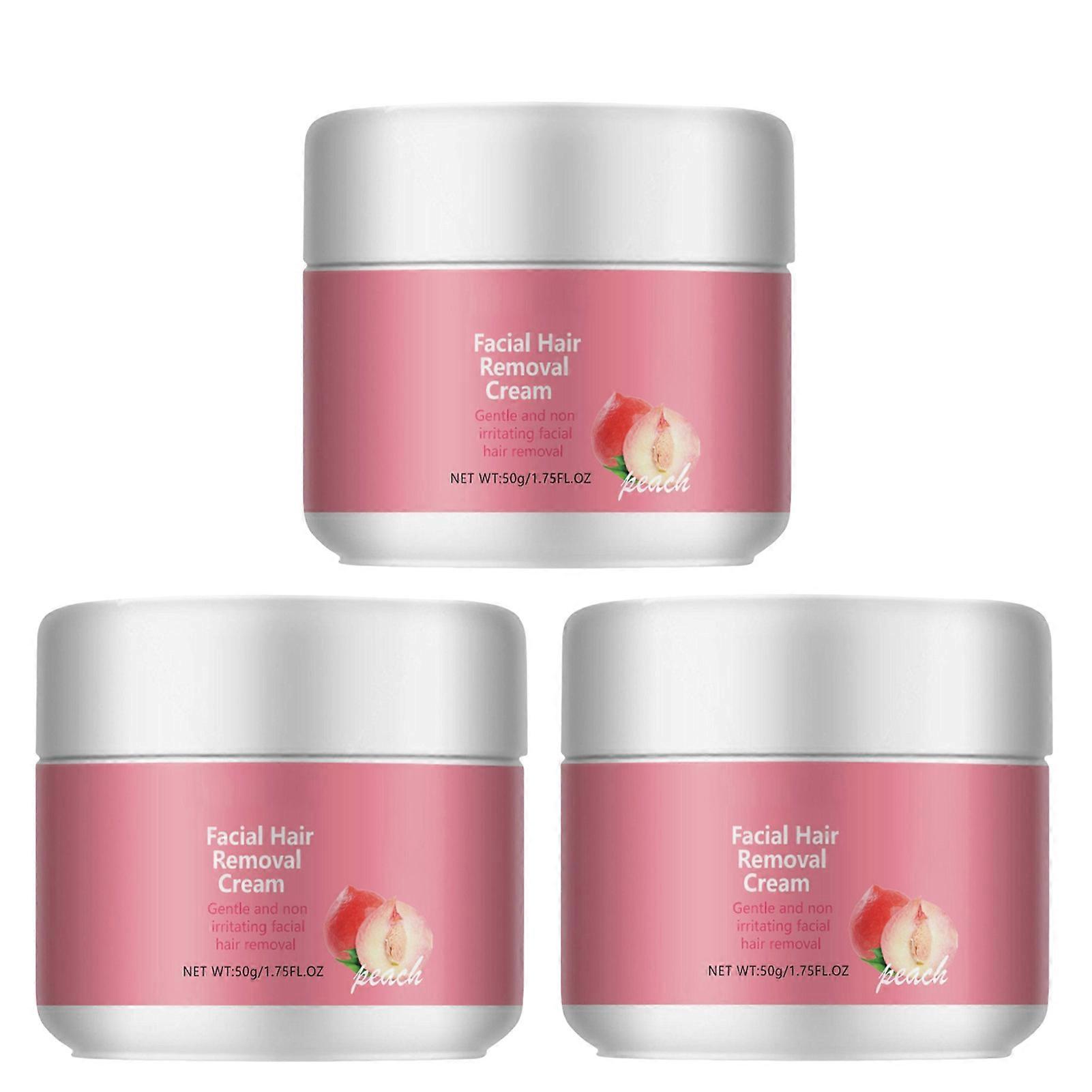 3X 50 גרם קרם אפרסק עדין להסרת שיער לעור רגיש מסיר שיער פנים מהיר פעולה לנשים וגברים, עור חלק לכל סוגי העור