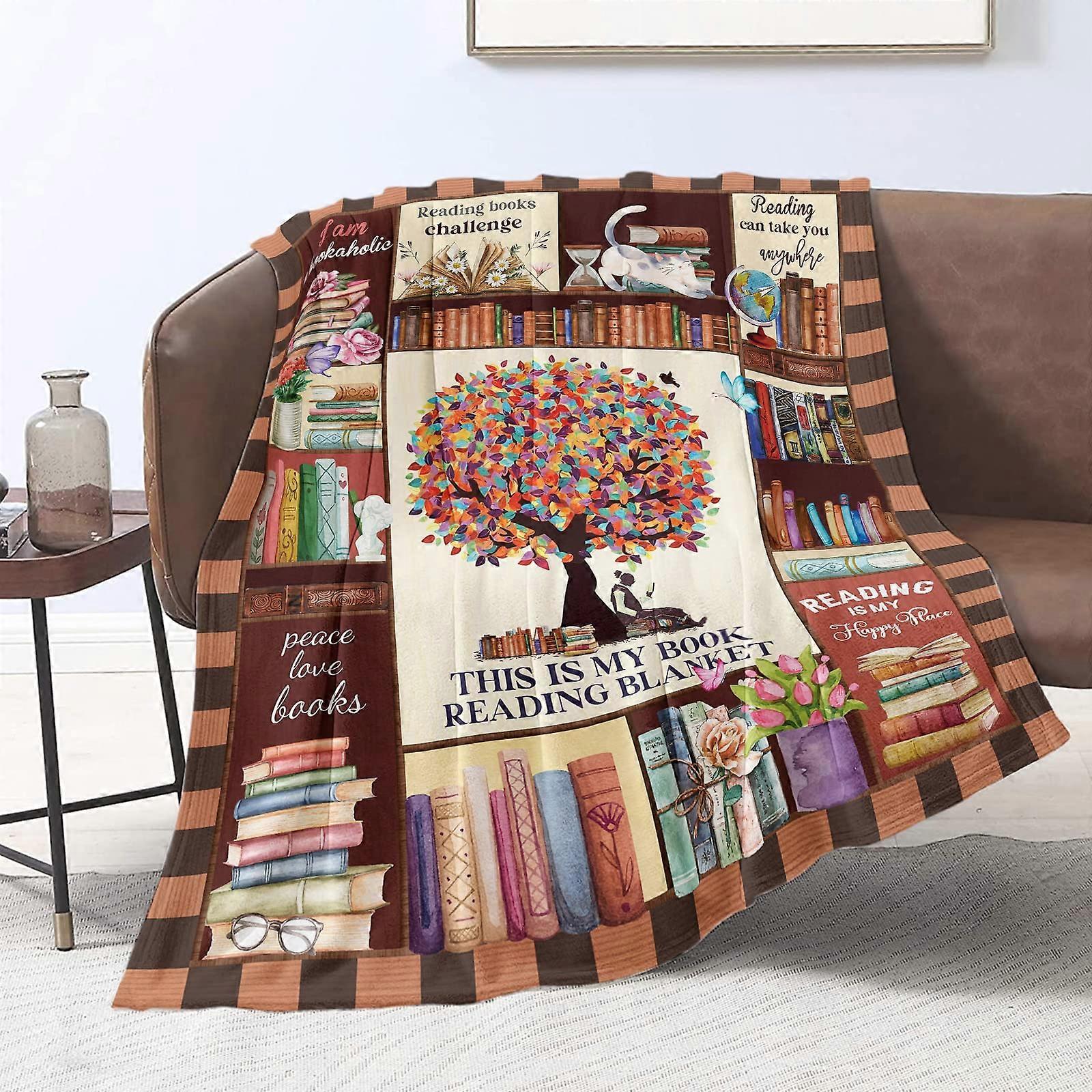 Reading Blanket 101cm X 127cm Size, Brown, Soft Plush Fleece, AllSeason Book Lover Throw For Couch Sofa
