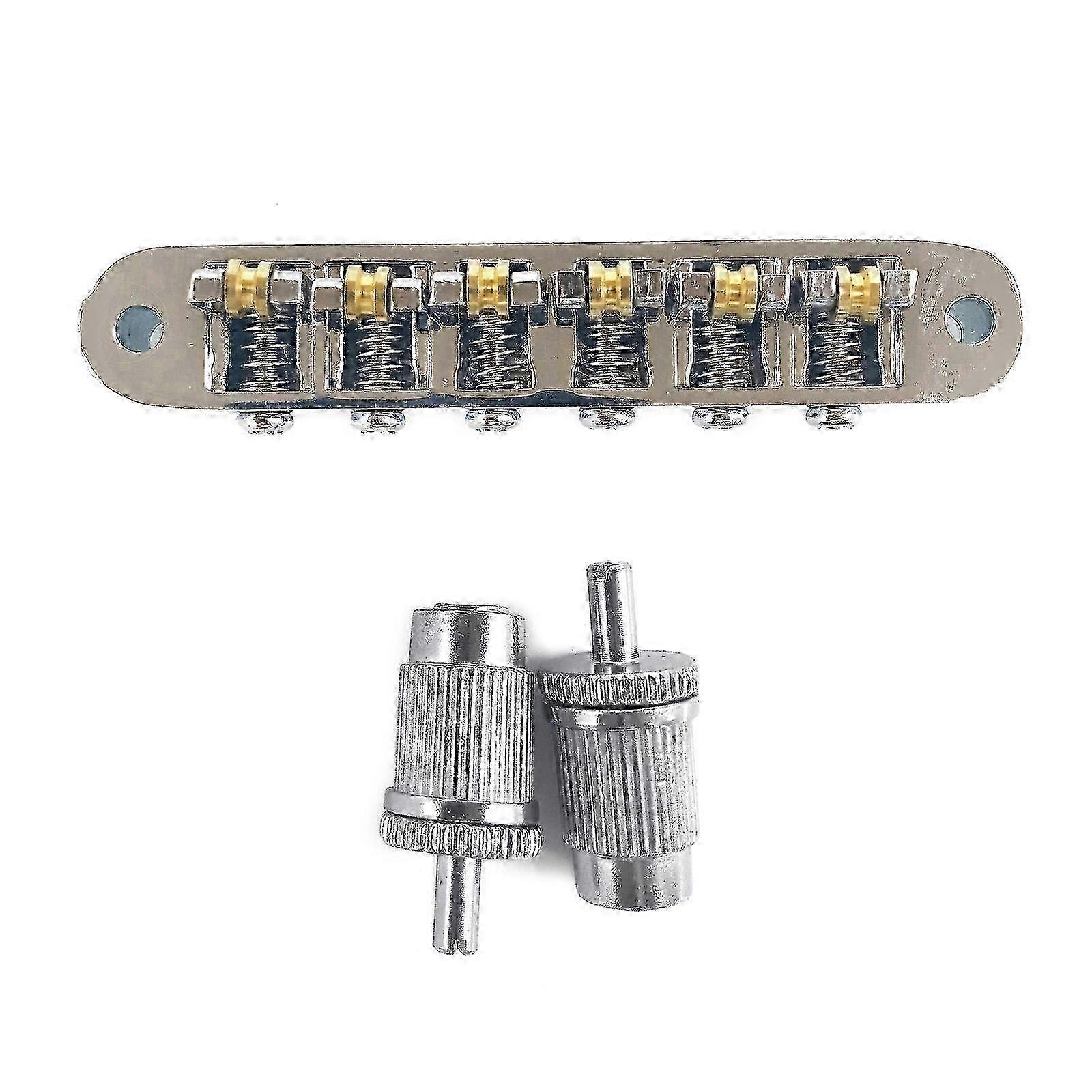 z 6 String Guitar Roller Saddle Bridge Tune-O-Matic Bridge Electric Guitar Roller Bridge with Studs Replacement Part Silver